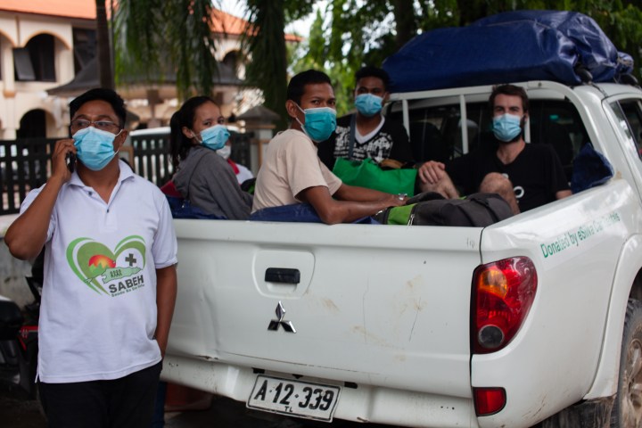 The volunteer team assembles. 